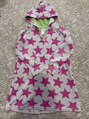 Mini Boden Gray Hooded Swim Coverup with Pink Stars